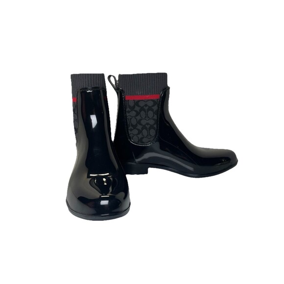 Coach Rivington Signature Logo Knit Black Pull-On Ankle Rain Boots Size 6 Bootie - Picture 12 of 12